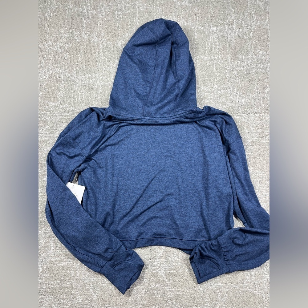 Athleta Girls Downtime Hoodie Crop Soft Hood Nora Heather Blue NWT Sz XL - Picture 4 of 7